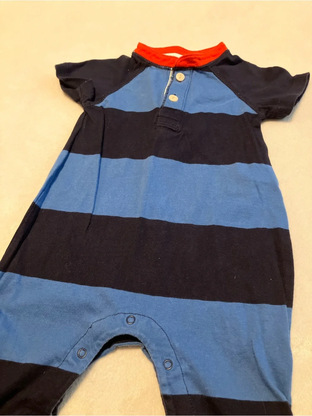 Striped Blue & Navy Baby One-Piece Romper